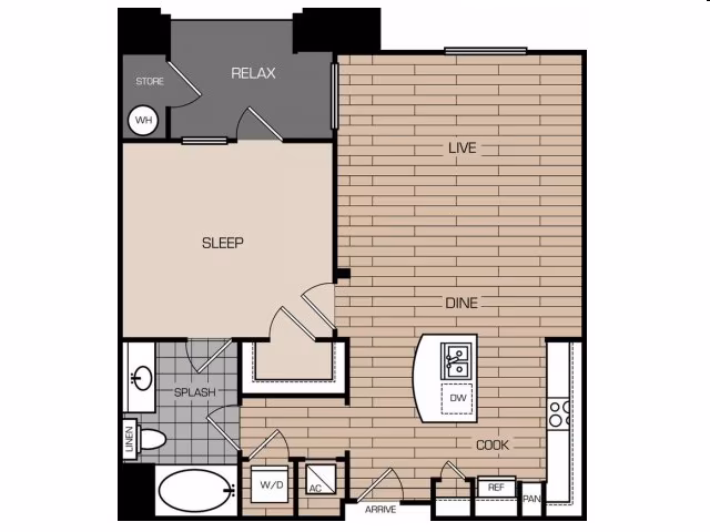 1 Bedroom 1 Bathroom with Den 510 floor plan